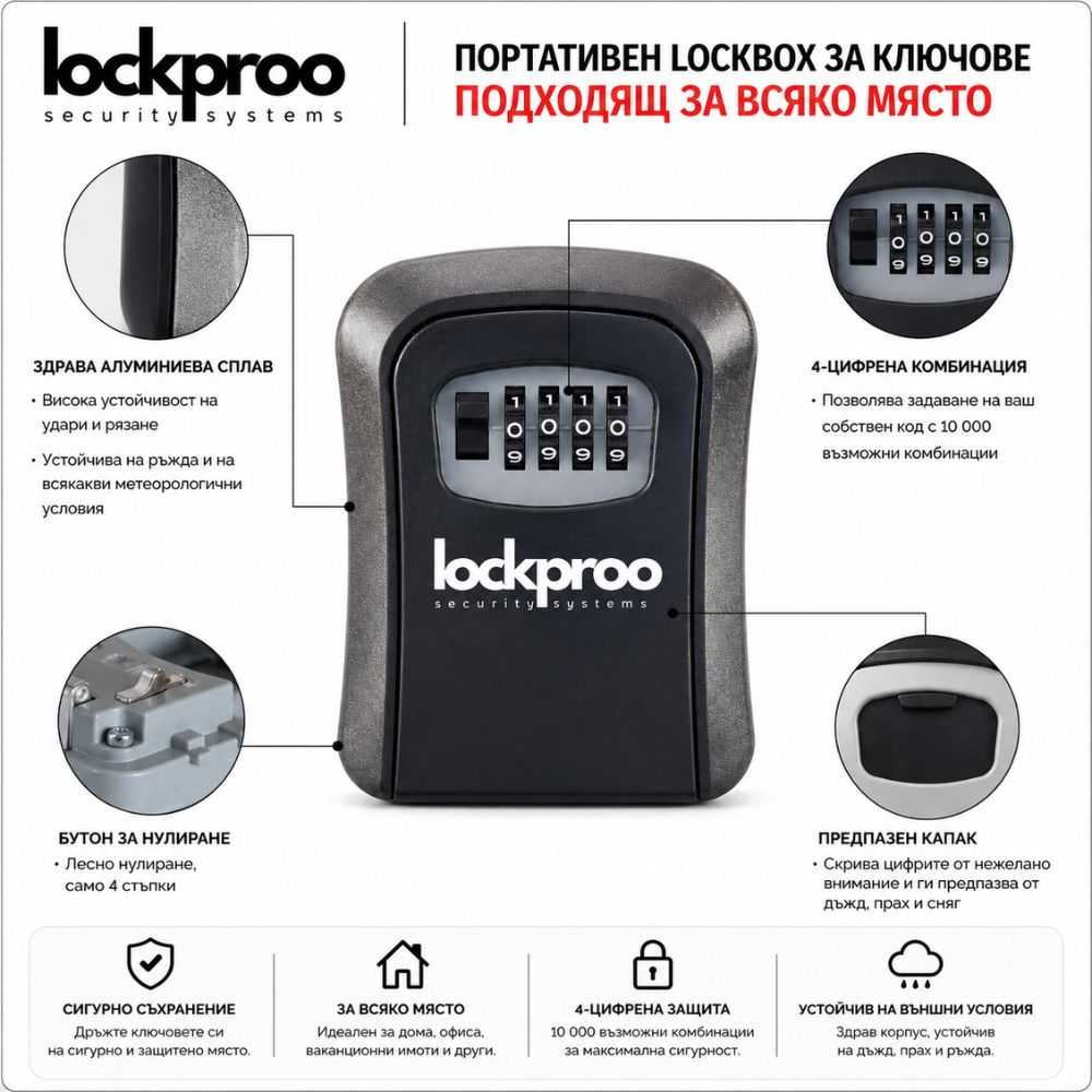 ЧЕРНА Сейф Кутия за Ключове МЕТАЛНА с Код AirBnB Booking Lockbox Гараж Хотел